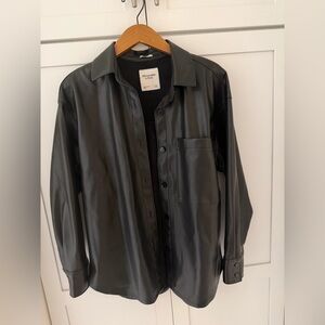 Abercrombie & Fitch Black Faux Leather Shirt Jacket